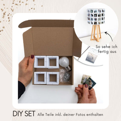 Fotolampe DIY Set Inhalt kleinANNA Holzlampe weisse Diarahmen
