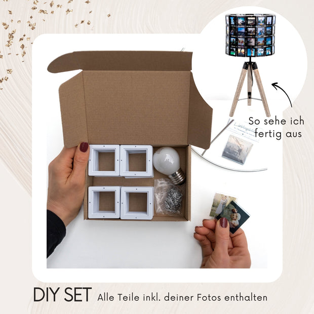 DIY Set Bausatz für Diarahmen Lampe Henri mit allem Zubehör und schwarzen Rahmen
