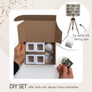 DIY Set Bausatz für Diarahmen Fotolampe Henri Holzlampe Dreibein mit allem Zubehör und taupe Rahmen
