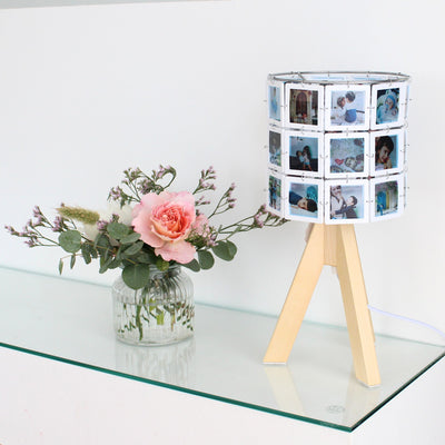 Personalisierte Fotolampe kleinANNI Holz Lampenfuß mit Fotos Handmade Blumen Deko Kommode Familienfotos